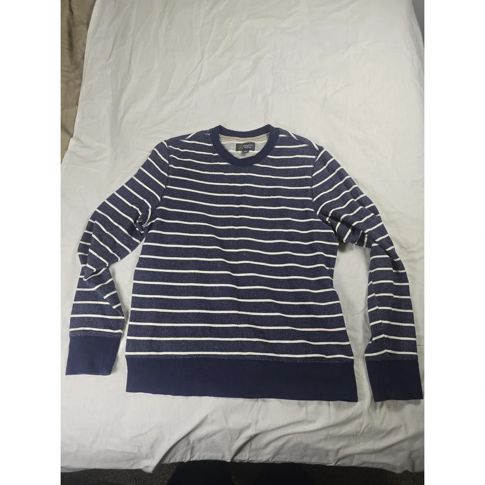 Wallin & Bros Sweater Mens Medium Blue Striped Cotton Crewneck Knit Pullover
